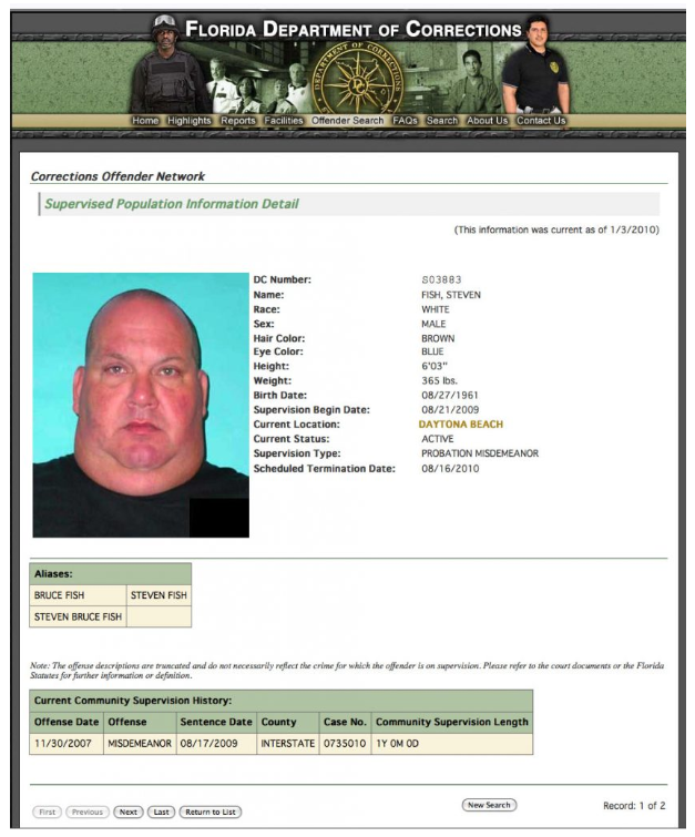 Florida Department of Corrections Record for Steven Bruce Fish