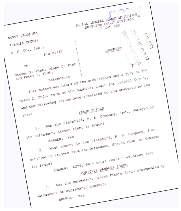 Court ruling excerpt detailing civil judgment and findings
